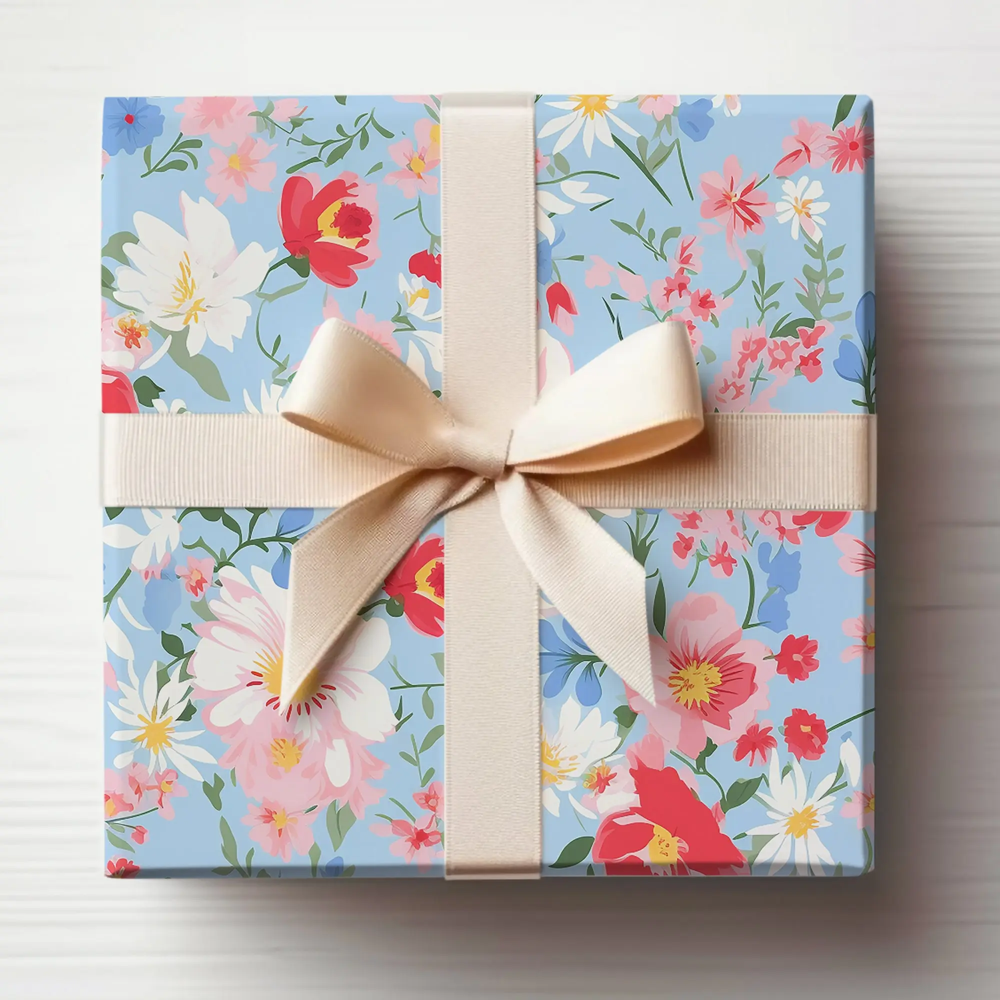 Preppy Wrapping Paper Floral, Light Blue Flowers Wrapping Paper Cute Flowers Gift Wrapping Paper Spring Floral Gift Wrapping Girl Cute