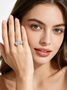 Vintage Jewelry Palace Micro Set Lab Grown Diamond Plated Pure Silver Cubic Zirconia Promise Gift, Couples Daily Wear Rings, 5-Piece Set