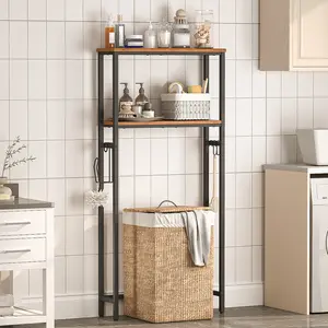 HOOBRO Over The Toilet Storage Shelf, 2-Tier Over Toilet Bathroom Organizer Shelf, with Toilet Paper Holder and Hooks, Sturdy, for Bathroom, Toilet, Rustic Brown and Black Racks#SpringSale #BigSpringSale