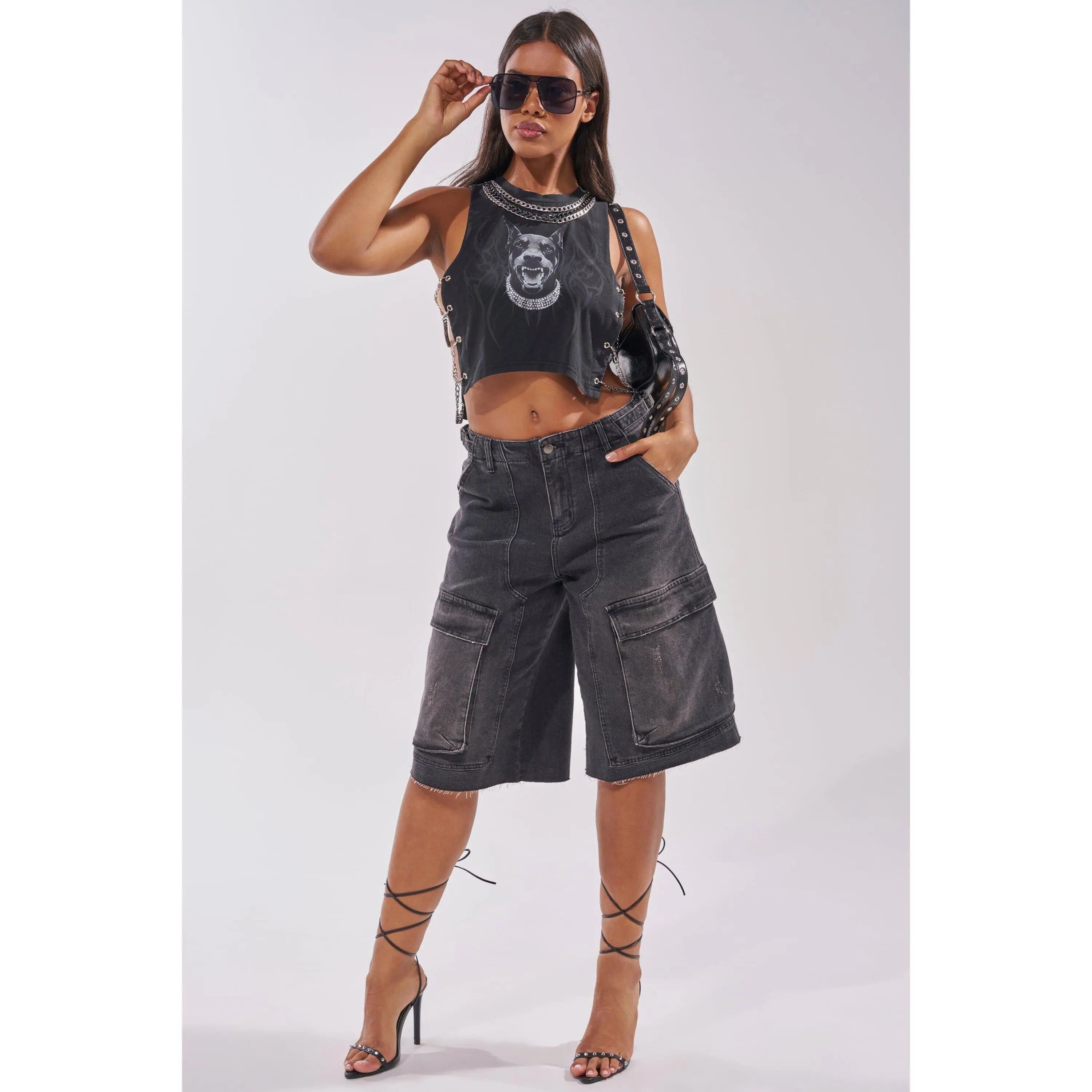 LANA DENIM JORT IN BLACK WASH DENIM