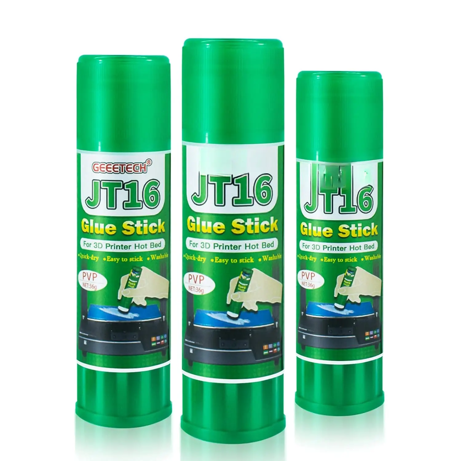 3 count 3D Printer Glue Sticks 36 Gram Each PVP Solid Glue Stick for 3D Printer Hot Bed, Water-Soluble Glue Stick, Quick Dry, Easy to Stick and Washable