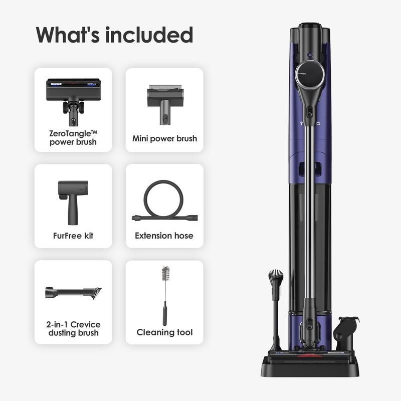 TINECO PURE ONE Station Pet Cordless Stick Vacuum Cleaner, Station with Self-Clean, ZeroTangle Brush for Pet Hair, Hard Floor, Carpet, Tile, Pet Grooming, Lightweight, Handheld Vacuum
