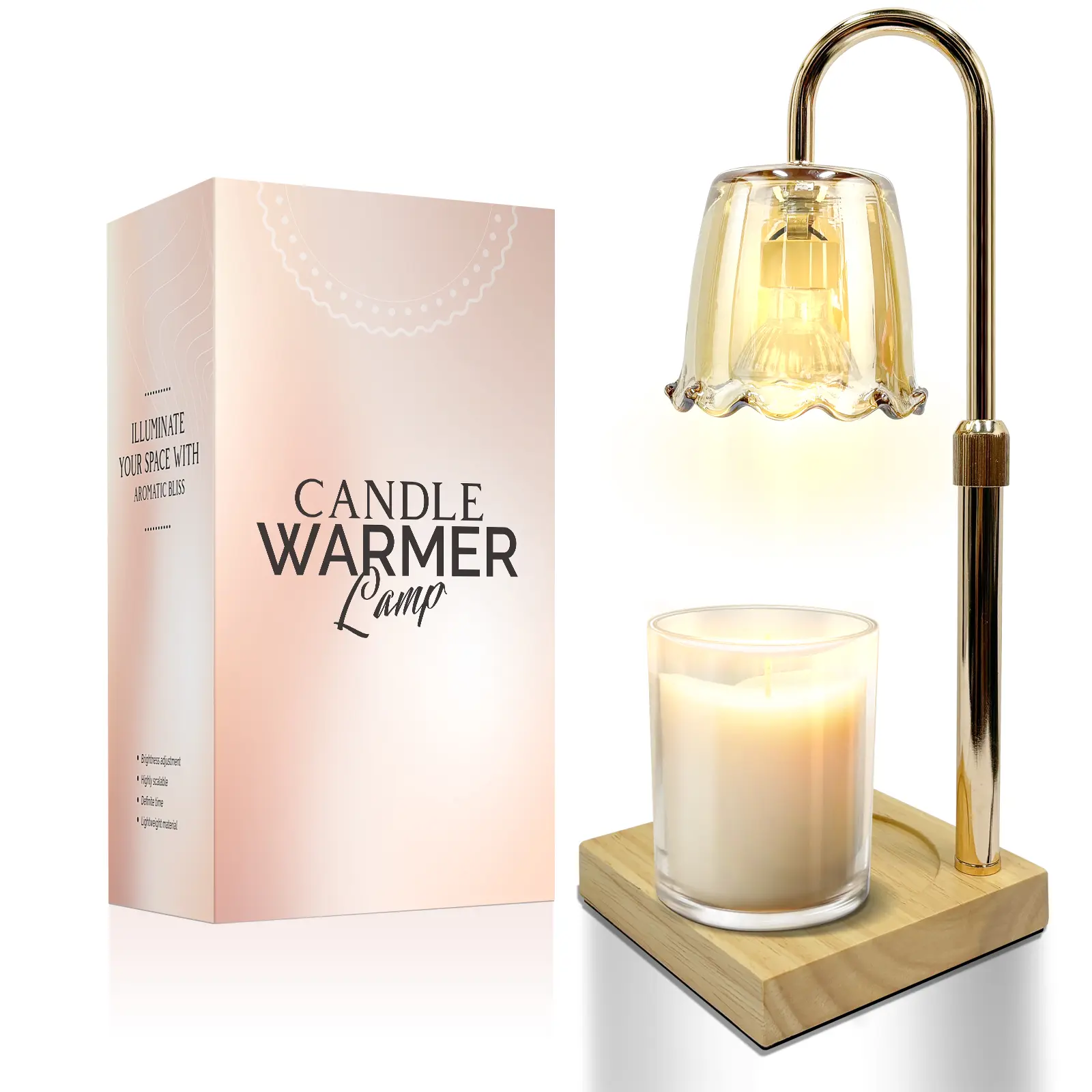 Wooden Dimmable Candle Warmer Lamp - Vintage Candle Stand with Timer, Adjustable Height, Wax Melts Function, Scented Jar Holder, Bedroom Decoration, Mother's Day Gift
