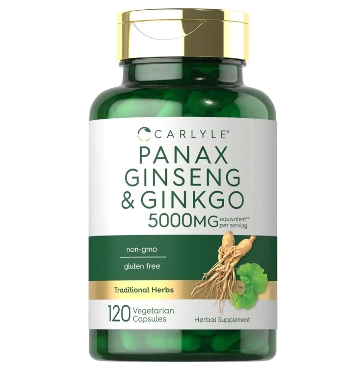 Panax Ginseng & Ginkgo | 120 Vegetarian Capsules | Non-GMO & Gluten Free Supplement