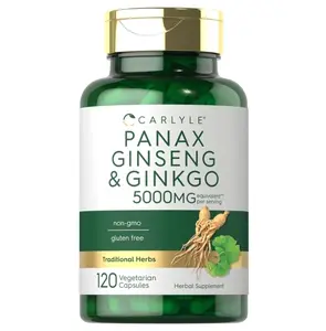 Panax Ginseng & Ginkgo | 120 Vegetarian Capsules | Non-GMO & Gluten Free Supplement