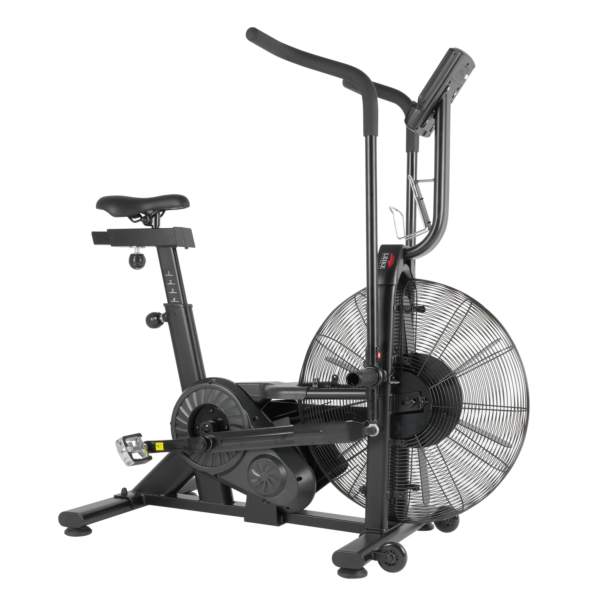 leikefitness Heavy Duty Upright Air Exercise Bike - Stationary Cycling Bicycle with Unlimited Air Resistance System, Heart Rate Compatibility, Adjustable Seat, Tablet Holder for 330 lbs Home Cardio Workout