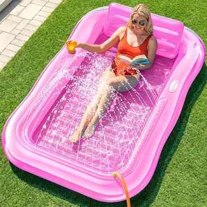 DSQUU Inflatable Tanning Pool Lounger Float with Sprinkler, 77" x 48" XL Tanning Pool for Adults with Pillow & Cup Holder, 6 in 1 Suntan Tub Sunbathing Bed Pool Floats Adult for Backyard, Beach & Lake