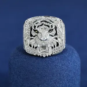 UCCIYO Tiger Moissanite Men Rings Luxury Ring For Women D VVS Round Synthetic Moissanite Hip Hop Jewelry Gift