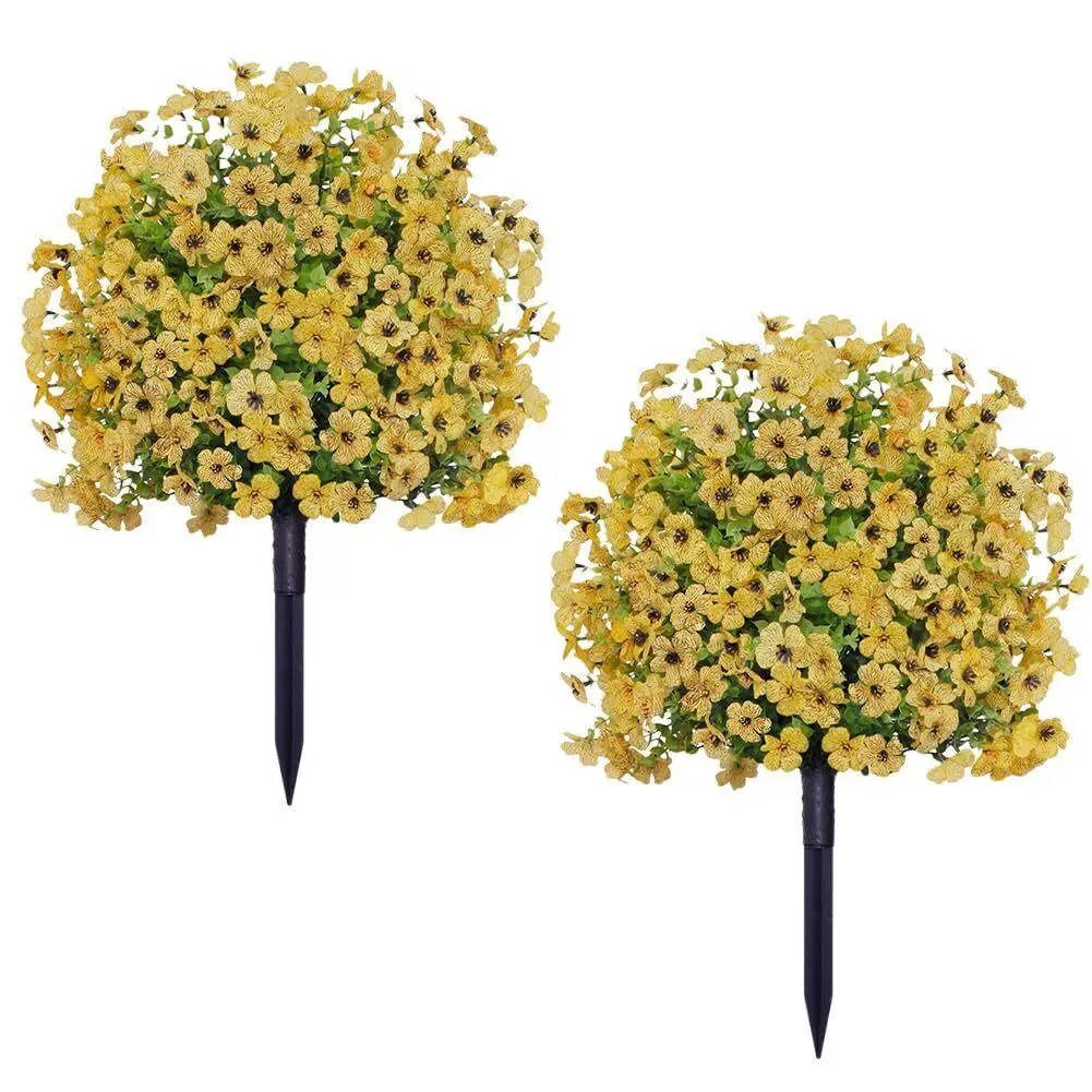 2-Pack Decorative UV-Resistant Weatherproof Plastic Artificial Flower Shrubs (60x40cm) with Ground Spike, for Outdoor Balcony, Garden