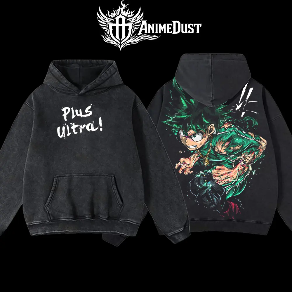 Deku Plus Ultra Premium Washed T-Shirt, My Hero Academia Anime Graphic Tee, Japanese Manga Streetwear Oversized Shirt, Vintage Acid Wash Anime Tee