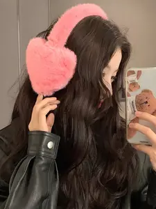 Winter Girl Heart Ear Warmers, Anti-Freeze Fuzzy Ear Covers, Ear Protectors, Cycling Cold-Proof Headphone Style Ear Muffs for Women
