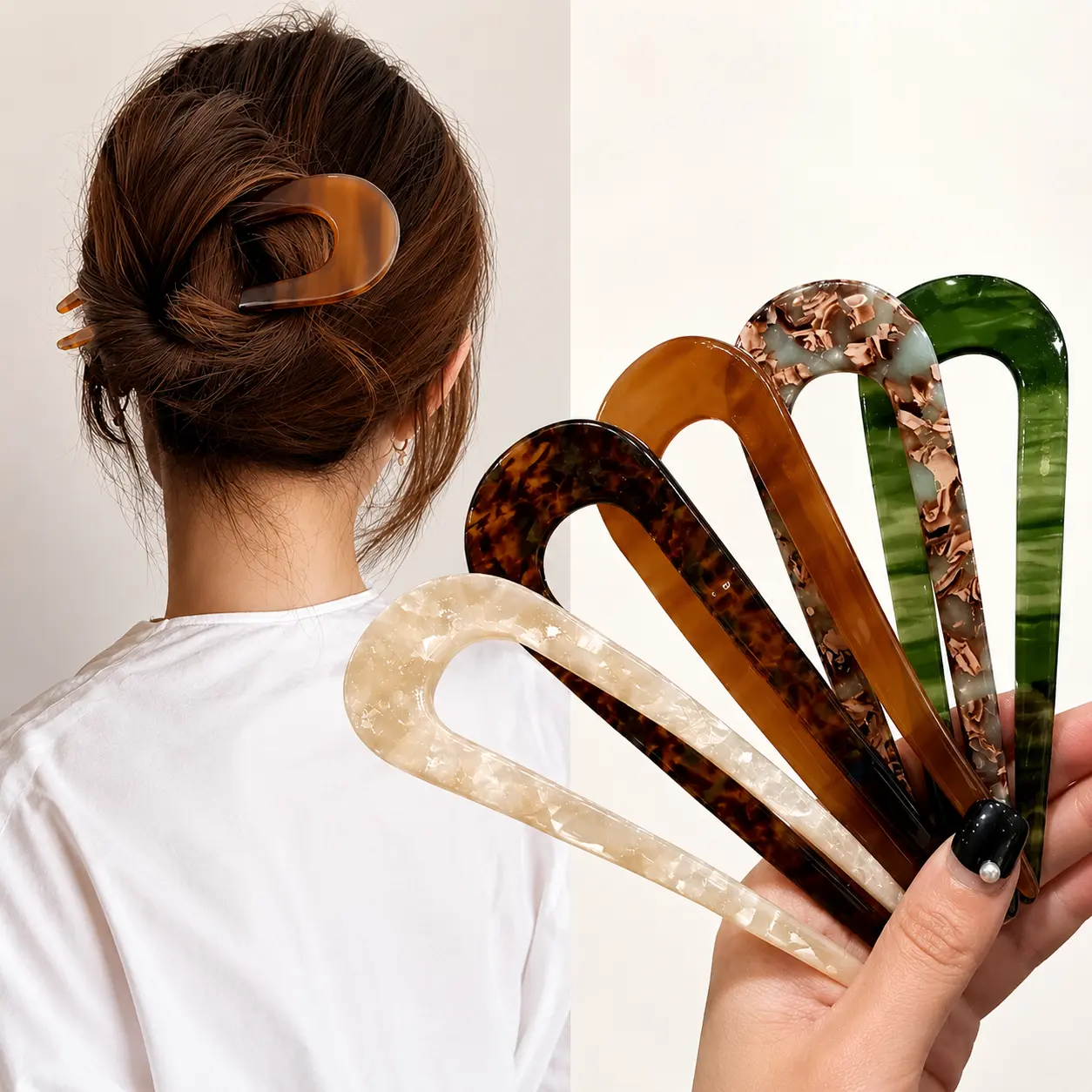Modern Minimalist Acetate U-Shaped Hair Pin French Style Bun Holder Hair Stick