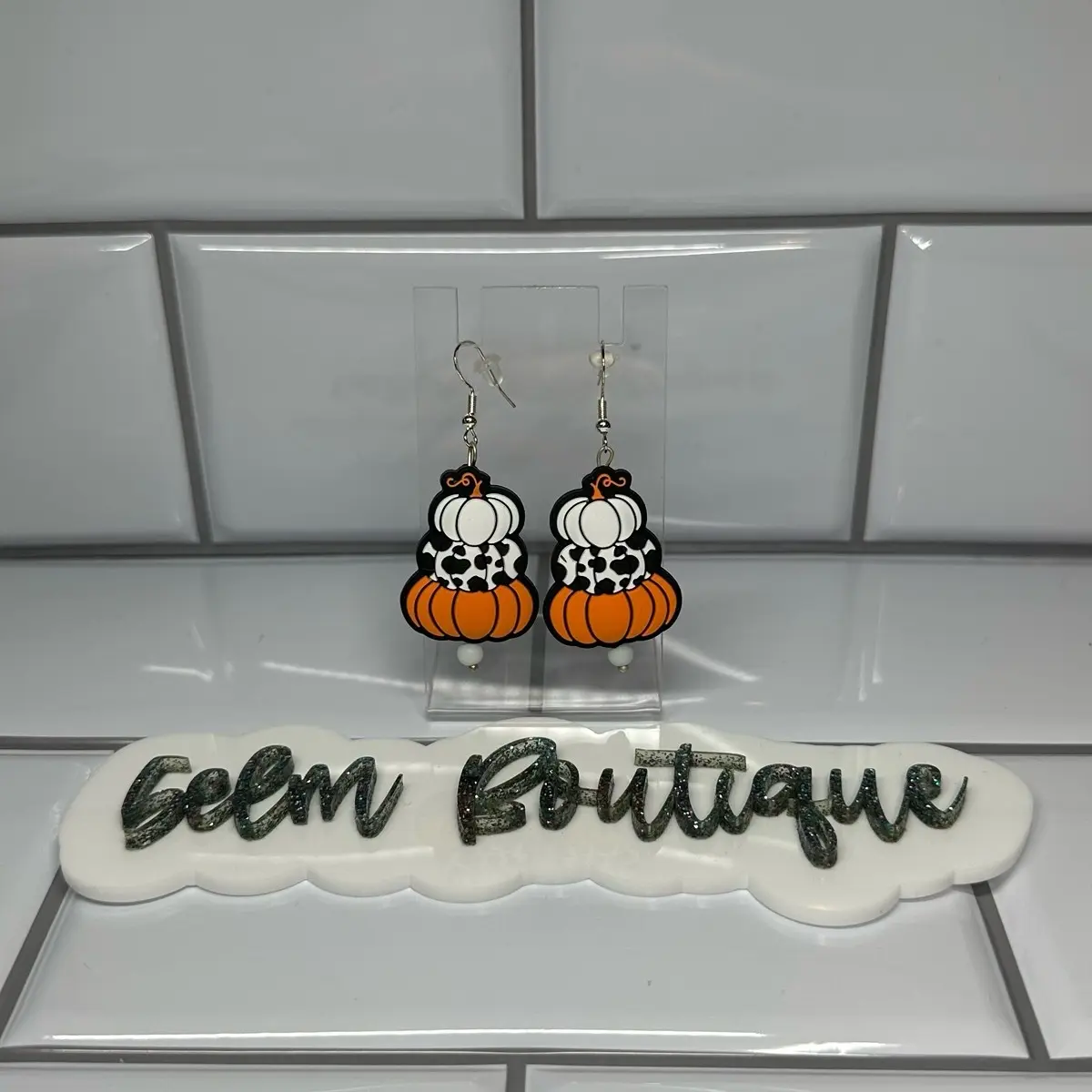 Pumpkin Stack Silicone Beaded Handmade Earrings