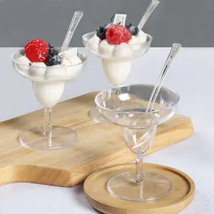 24 Pack | 2oz Crystal Clear Mini Disposable Margarita Glasses With Spoons, Plastic Dessert Appetizer Cup and Spoon Set