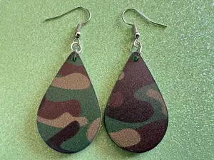 Camo Earrings: Laser Cut Acrylic Camouflage Earrings, Forest, Green, Military, Airsoft, Paintball, Army Outfit, Gifts for Her/Him/Them