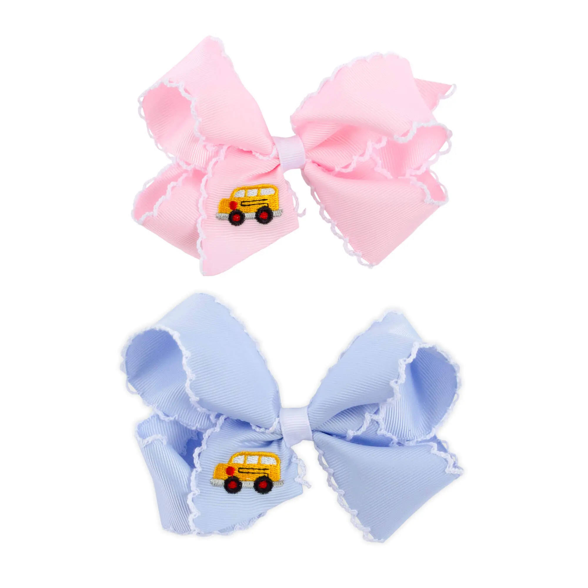 School Bus Embroidered Moonstitch Hair Bow - Pink or Blue School Accessory for Girls School Bus Embroidered Moonstitch Hair Bow - Pink or Blue School Accessory for Girls