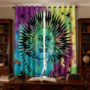 Sun and Moon Curtains Psychedelic Mystic Galaxy Blackout Curtains, Thermal Insulated Sunshade Drapes for Living Room Bedroom Study-2Panels