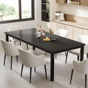 Garvee - Industrial 70-Inch Dining Table for 6 People, Long Wooden Dinner Table with Mortise Herringbone Design, Kitchen Table with Sturdy Metal Legs, for Dining Room,