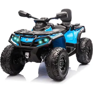Blue 12V Kids Electric ATV With Two Leather Seats Bluetooth Music Led Lights Adjustable Speeds And Durable Tires For Ages 3 To 8 Blue