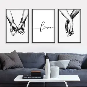 3pcs Black and White Canvas Paintings |   Romantic Hand In Hand Prints, Love Quotes Wall Art Poster, Couples Lovers Gifts Home Decor for Living Room Bedroom, Frameless