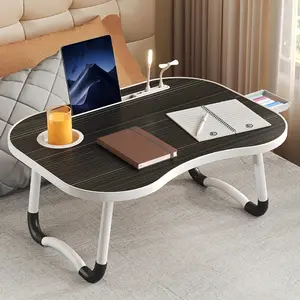 Portable Laptop Bed Table With Cup Holder, Multifunctional Tray Holder With Tablet Card Slot-Perfect For Eating, Reading, Writing On The Bed, Sofa, Or Floor - Stable, Durable, And Foldable Color: Black With USB