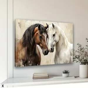 With Frame, Elegant Frame Canvas Art Portrait of Two Horses, Suitable for Bedroom, Living Room, Office Decoration or Animal Lovers, Best Christmas Gift