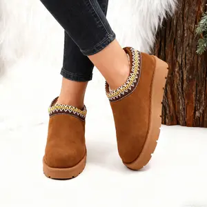 Women's 2025 Fall Winter Classic Suede Platform Slippers - Soft Faux Fur-Lined, Round Toe, Thick Sole, Anti-Slip Grip, Cozy Slip-On, Indoor/Outdoor Casual XQX Slide Footwear