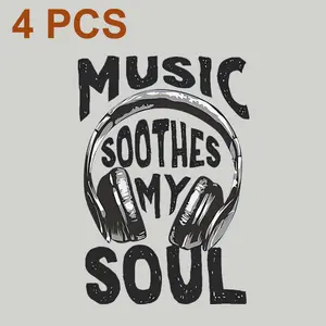 4PCS Music headphones Heat Transfer Decal - Iron-On Patch Iron On Stickers Iron On Transfers For Apparel Customization Hoodie T Shirt DIY T-Shirt Canvas Bag DTF Backpacks Jeans Throw pillow