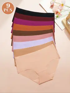 9Pcs Women's Seamless Breathable Underwear Set, Sporty Fitted Design, Thin Fabric for All Seasons, Comfortable Casual Wear, Casual Soft Panties