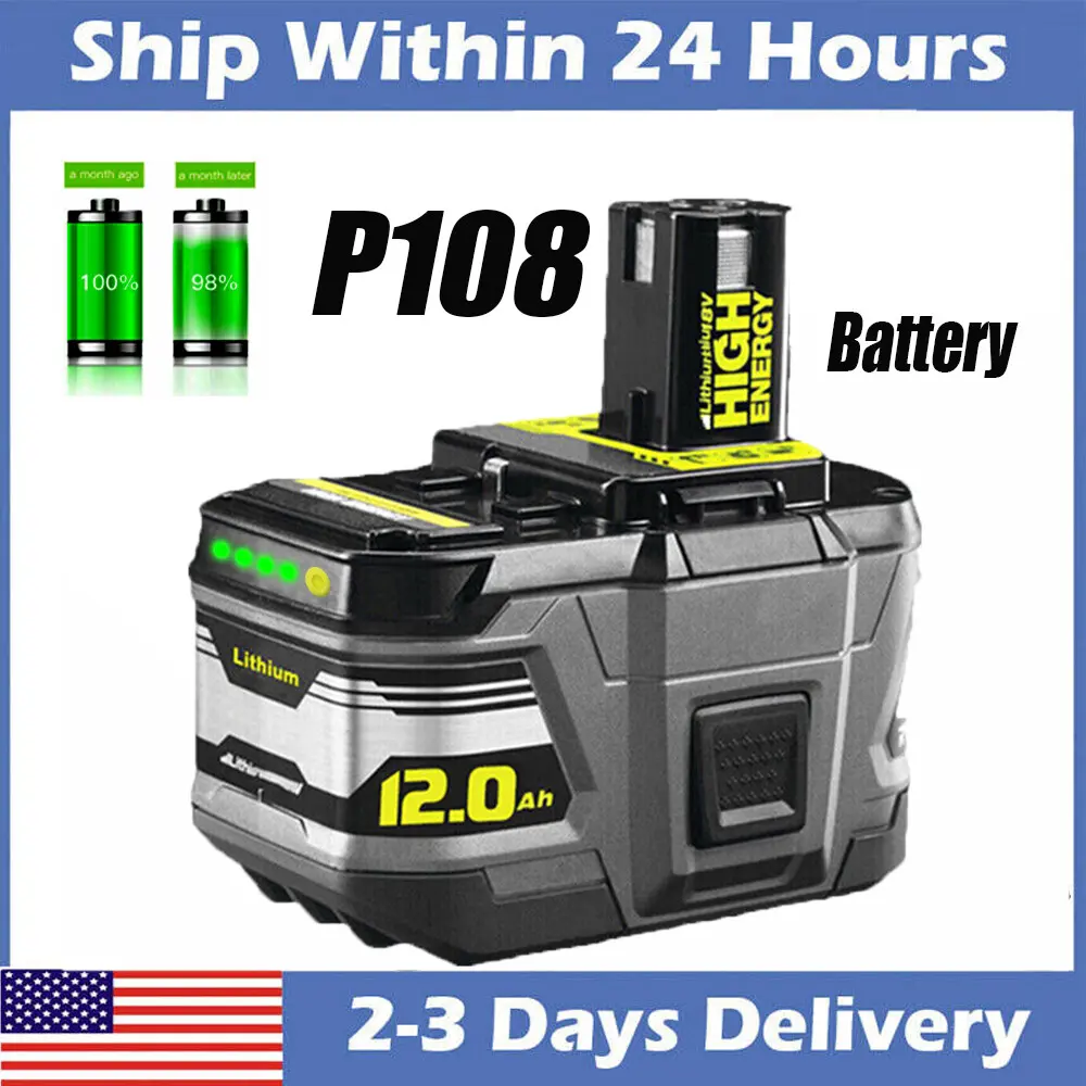 High quality  12AH For RYOBI P108 18V One Plus High Capacity Lithium-ion P102 P105 Battery