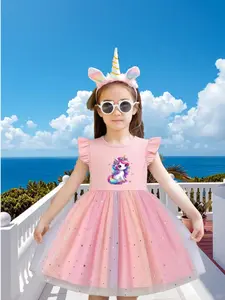 Unicorn Series Fashion Cute Print Dress for Girls Ages 1-10, Loose-Fitting Midi Dress, Cartoon Style, Perfect for Daily Wear
