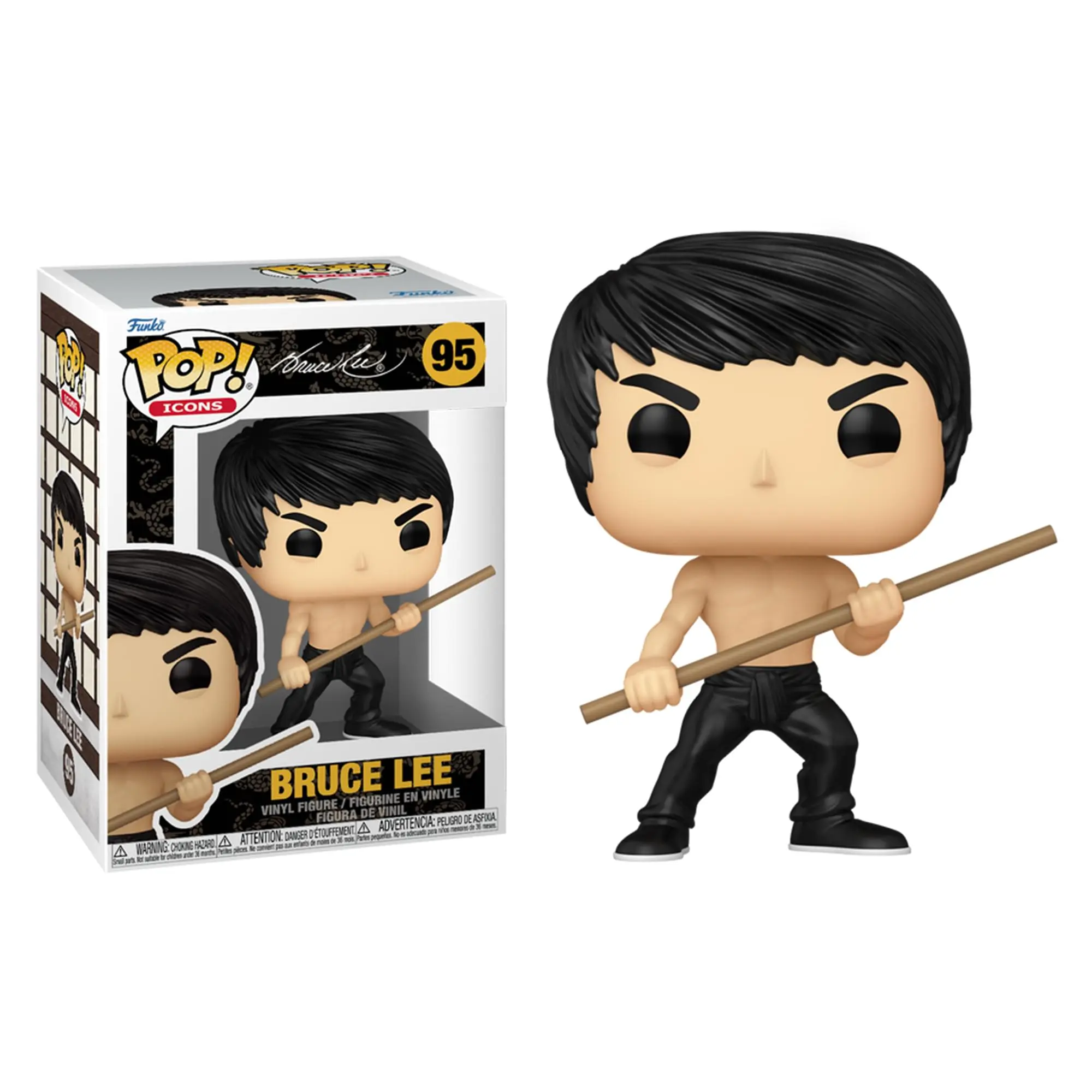 Funko POP Icons Bruce Lee Action Figure - Bruce Lee with Staff, Action Figures