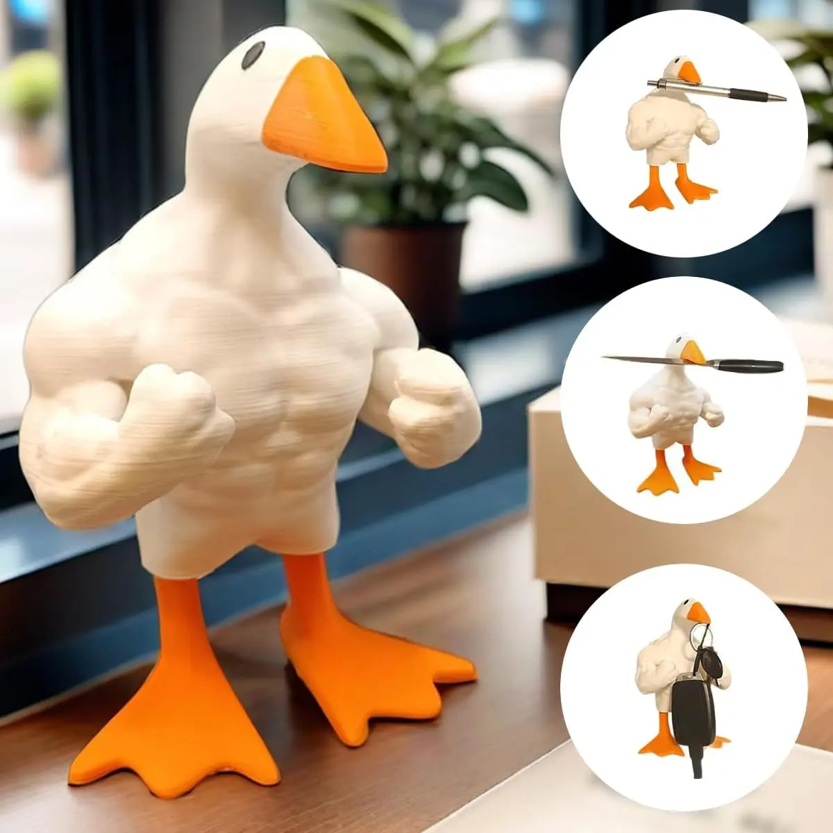 Cute Muscle Duck Statue Home Decor, Novelty Living Room Decorations, Entryway Table Home Decor, Gifts for Gym People,Doubles as Key Holder
