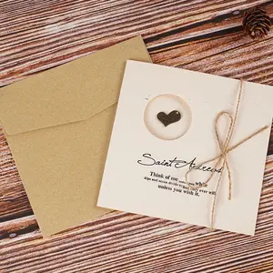 Message card for crystal bracelet gift box.Vintage Kraft Paper Greeting Card - Handmade Aesthetic Card with Jute Twine & Metal Charm - 5.12" Square Retro Stationery for Anniversary, Birthday & Wedding Gifts