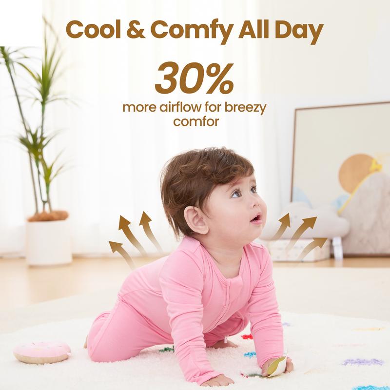 PATPAT Baby Footie Romper, Viscose from Bamboo, Long Sleeve, 2-Way Zipper, Fold-Over Mittens, Cuffs & Anti-Slip Grips