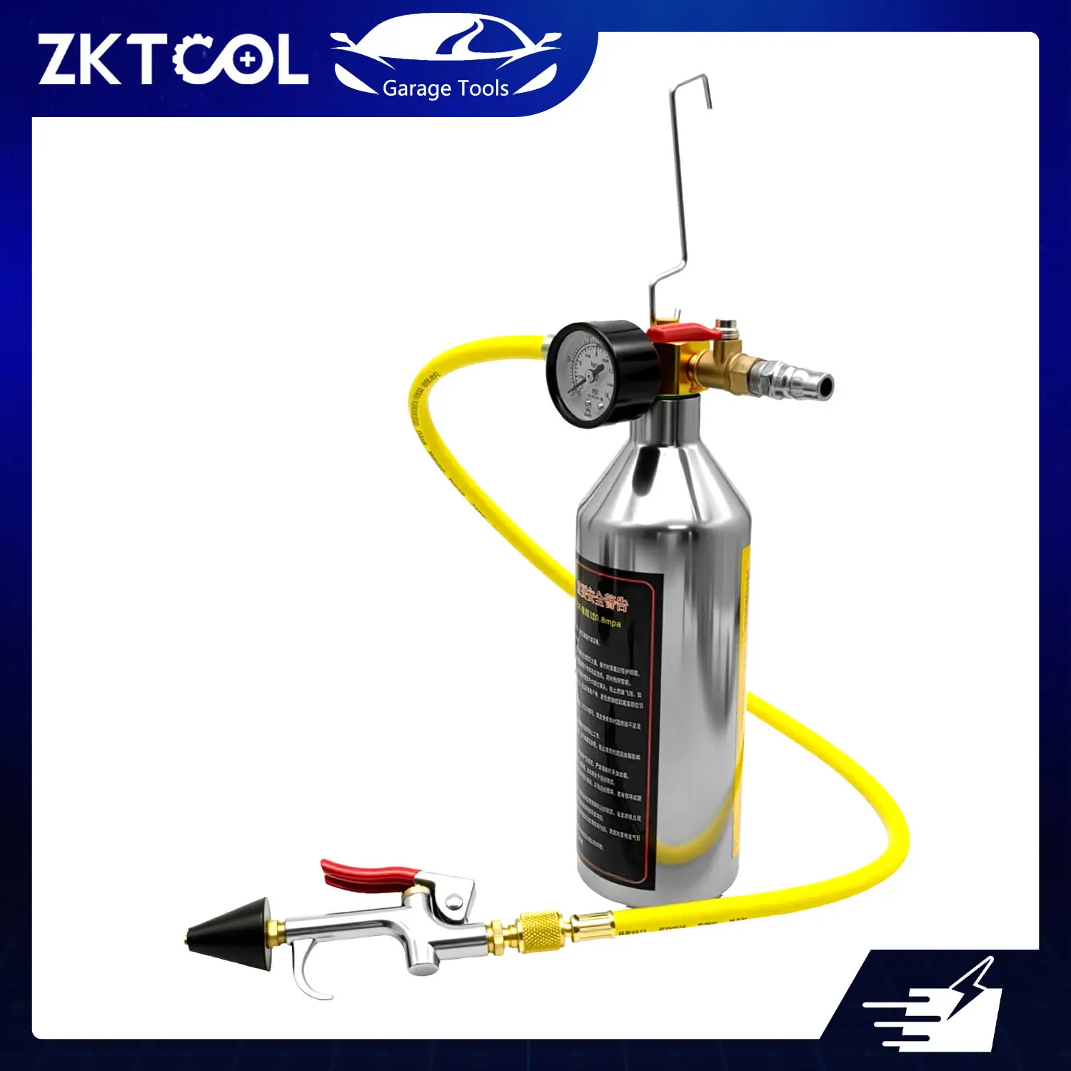 ZKTOOL Automotive A/C Cleaning Kit - Stainless Steel 1L Cylinder Reservoir-Style Flushing Tool Set, with Hose & Adjustable Nozzle, R134a-R404a Fit for Universal Nylon Reusable Automotive HVAC Systems