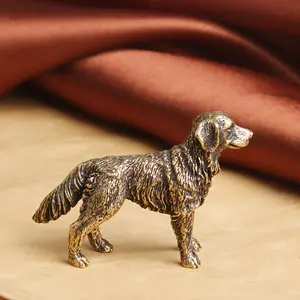 1pc, Brass Golden Retriever Dog Statue, Antique Bronze Finish, Puppy Sculpture, Interior Tabletop Decor, Gifts, Brass Crafts Room Ornaments