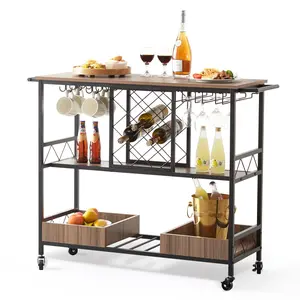 VEVOR Bar Cart, TikTokShopBlackFriday, Home Serving Cart, 3 Tiers 300 LBS Industrial Rolling Beverage Station on Lockable Wheels, Mobile Alcohol Drink Cart with Removable Tray Wine Rack Glass Holder for Kitchen Dining Room Utensils Bottles