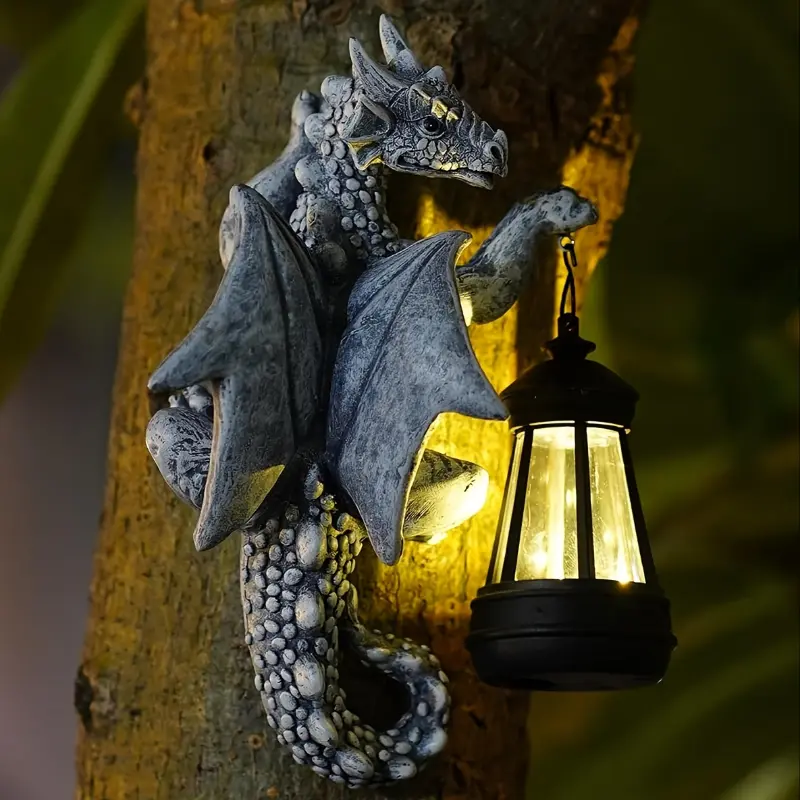 Solar-Powered Hanging Dragon Lantern - Resin LED Statue, Witchcraft Aesthetic Home Decor, Light Up Your Space, Indoor-Outdoor All-Season Use, Fantasy Dragon Figurine Home Furnishings and Pendants
