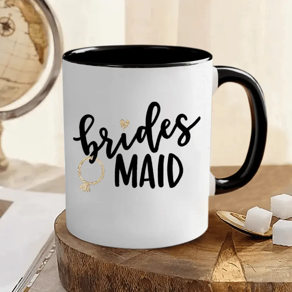 1pc 11oz Bridesmaid Ceramic Mug - Elegant Golden Script & Heart Design, High-Quality 3A Ceramic, Washable, Dishwasher & Microwave Safe, Personalised Wedding Gift for Bridesmaid Proposal, Machine, Insulated