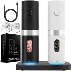 Electric Salt and Pepper  Set - Automatic Salt and Pepper  Set Rechargeable.  Salt and Pepper Shakers with LED Light, Electric Pepper  & Salt , Set of 2