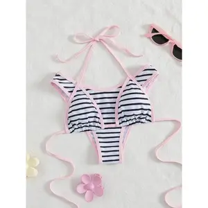 Women's Two-Piece Swimsuit Set, Sexy Triangle Bikini with Strappy Halter Neck, Comfortable Fit for Beach and Pool Parties, Tie Back Bikinis