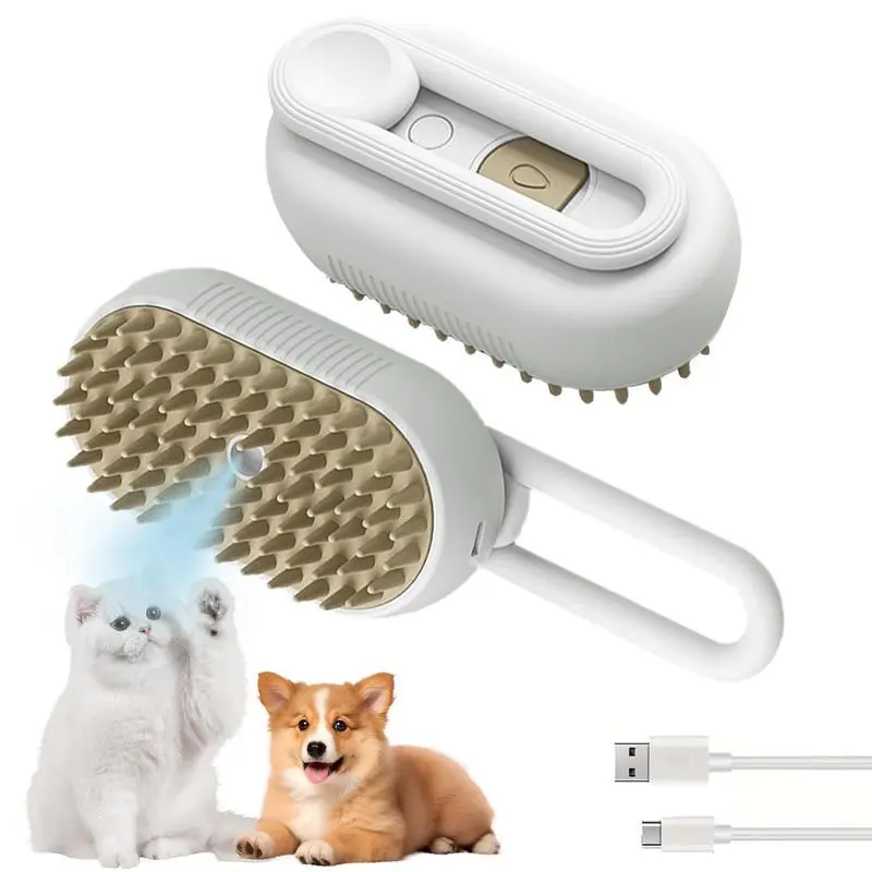 Pet Steam Brush for Cats and Dogs, 3-in-1 Grooming and Hair Removal Comb, Fine Bristle Brush with Mist Function, Convenient Pet Care Tool