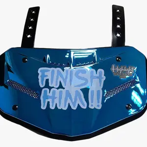 Finish Him Adult Backplate - Blue Plastic Backplate with Reflective Finish and "FINISH HIM" Text Design
