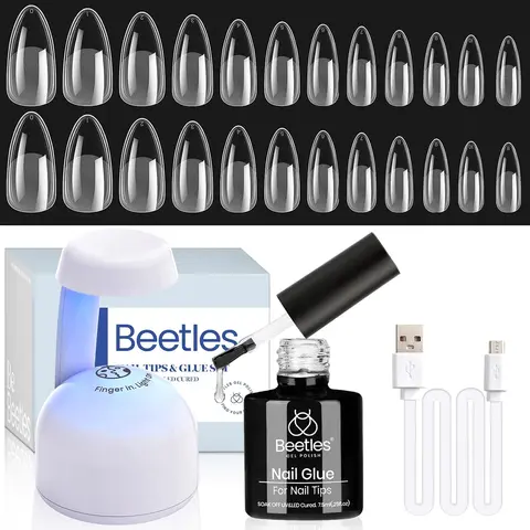 Beetles Gel Nail Kit Nail Tips Coffin Almond Square Shape Easy Nail Extension Set Nail Glue and Innovative Led Lamp Easy Diy Nails Art Home Gelly Tips