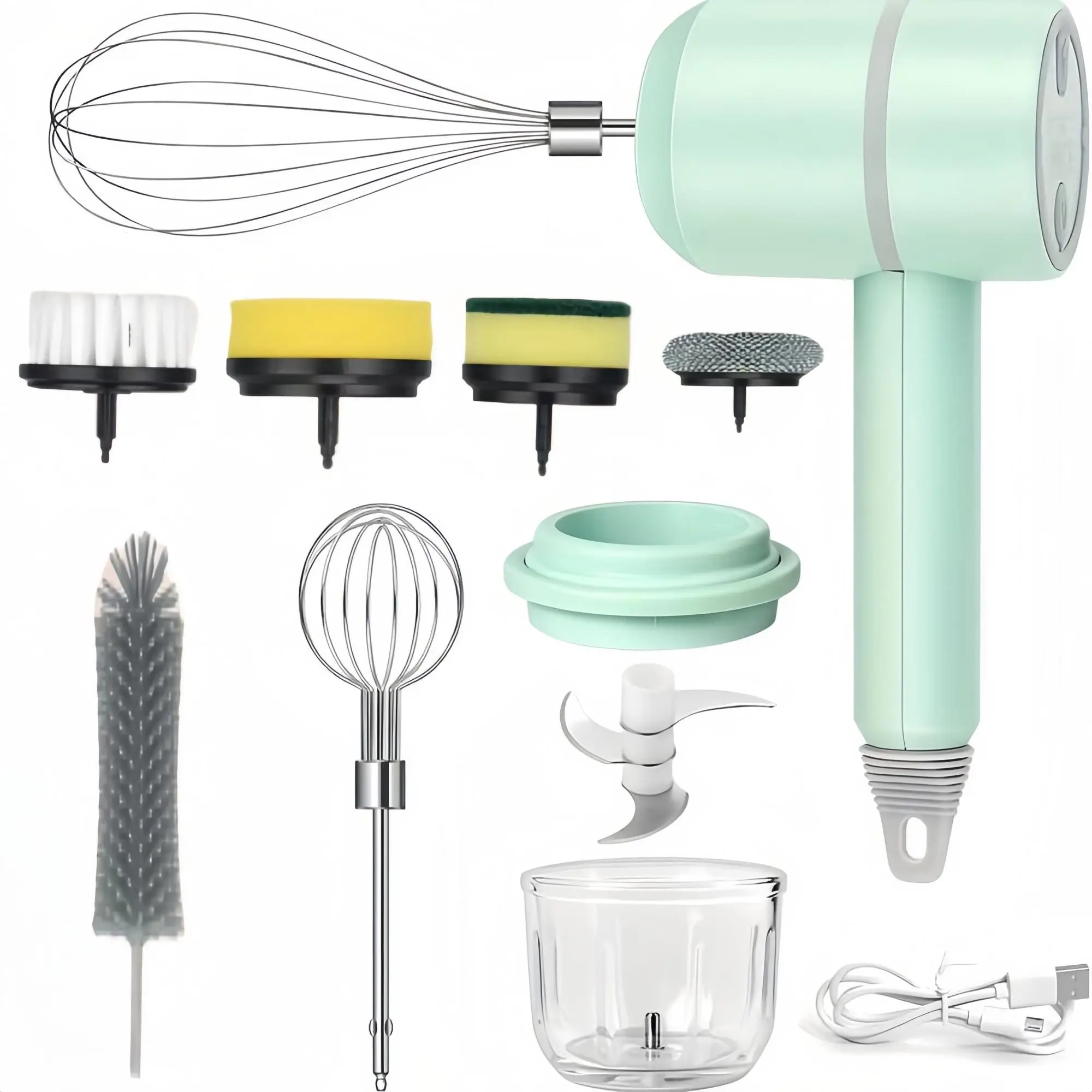 8-In-1 Electric Garlic Chopper/Egg Beater, 1 Set USB Rechargeable Handheld Egg Beater, Multifunctional Garlic Masher, Kitchen Baking Tool