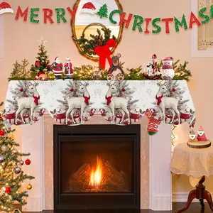 1Pcs Christmas decoration fireplace scarf, elegant white toned fireplace decoration, gift box pattern, durable polyester fiber, props for creating a Christmas atmosphere