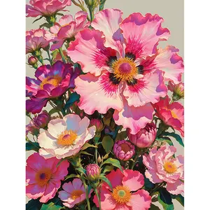 16x20 inches - Unframed Gorgeous Pink Flowers DIY Digital Acrylic Painting Hand-Colored Retro Sweet Style Niche Healing Gorgeous Pink Flower Texture Artistic Vibe Personalized Home Wall Decor + Sweet Girlish Aesthetics Gift of Choice