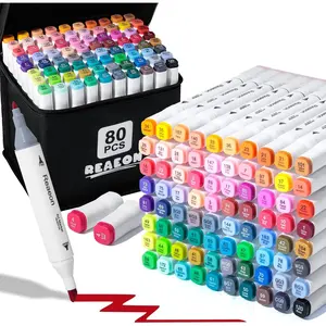 Alcohol Art Markers 80 Colors Fine & Chisel Dual Tip Marker Set Permanent Art Markers for Adults Sketching Painting Drawing and Coloring White Barrel