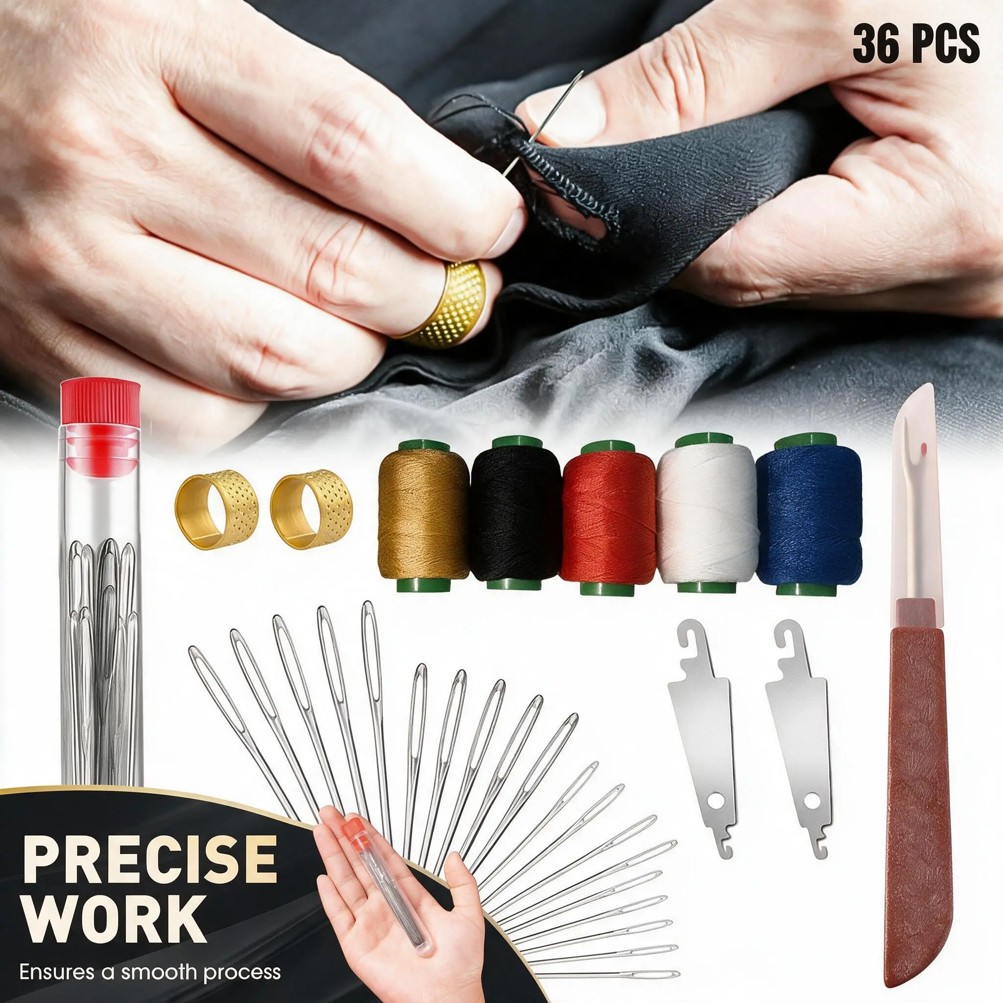 36PCS Steel Needles Set, Long Thin Handmade Quilting & Sewing Needles Kit for DIY Sewing Projects, for Beginners Seniors Moms Crafters Quilters Travelers, Home Repair Embroidery Patchwork, Christmas Gift Idea
